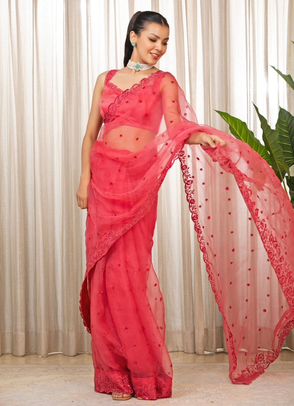 Pink Embroidered Organza Saree Esha Koul - Fabilicious Fashion