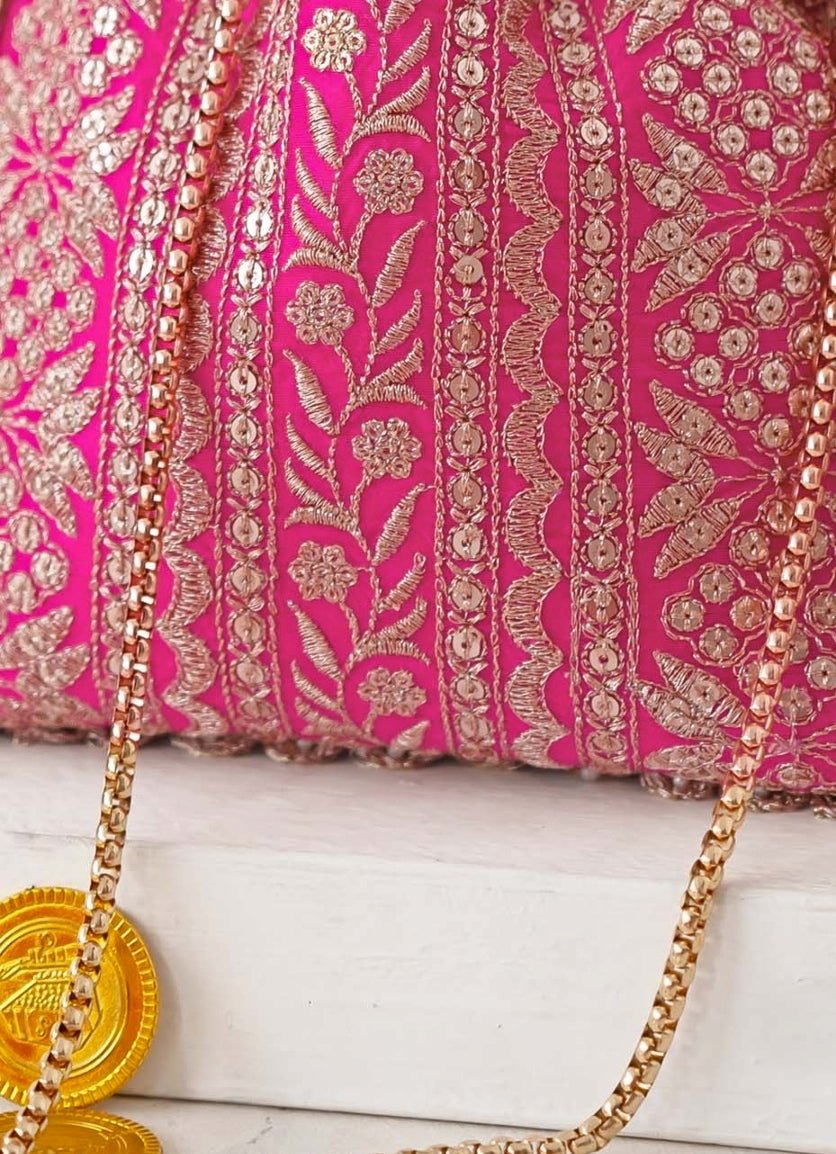 Pink Embroidered Potli AMYRA - Fabilicious Fashion