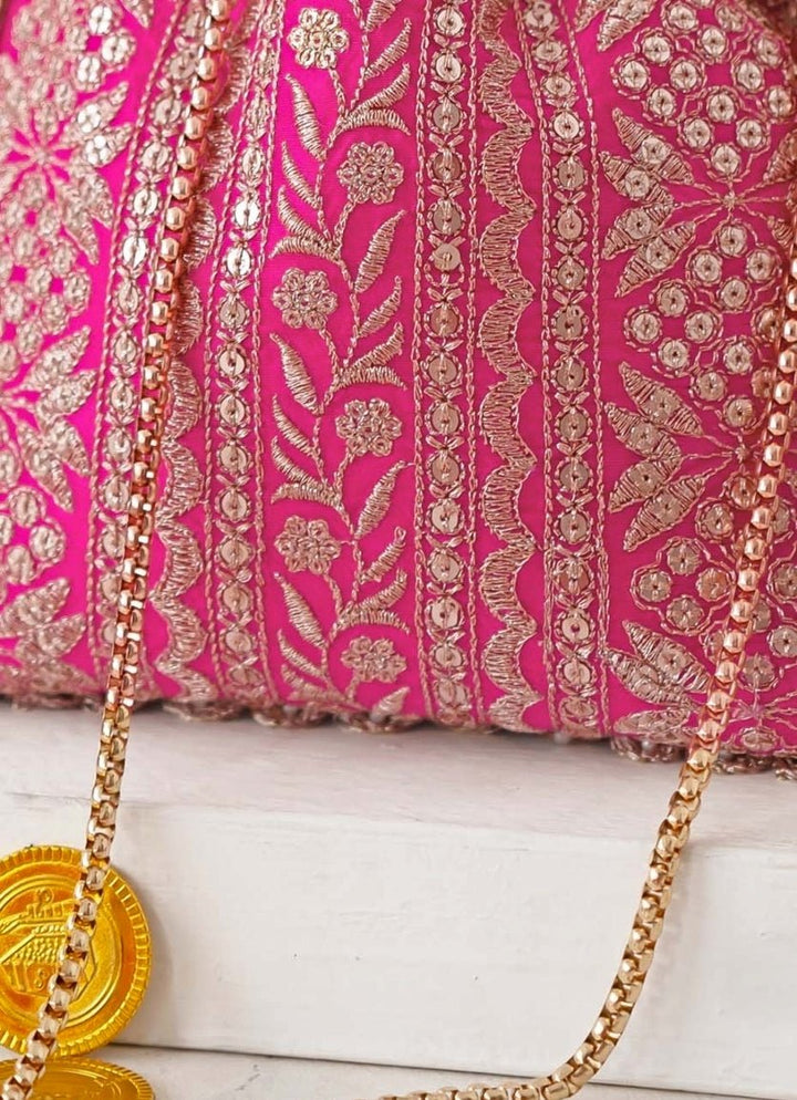 Pink Embroidered Potli AMYRA - Fabilicious Fashion