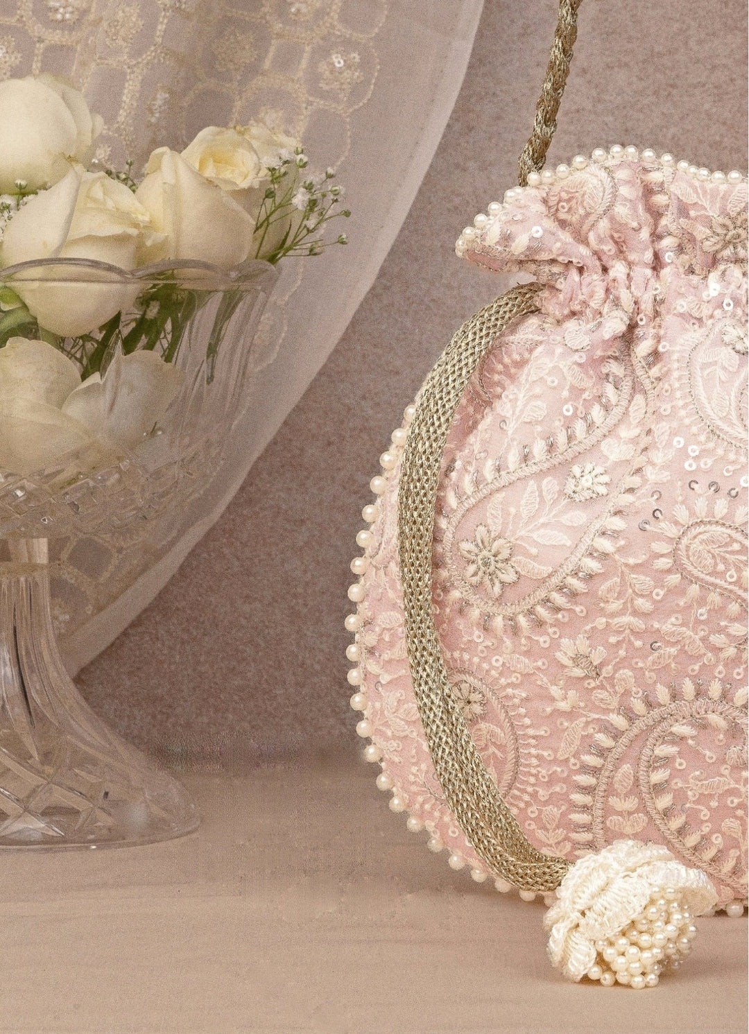 Pink Embroidered Potli AMYRA - Fabilicious Fashion