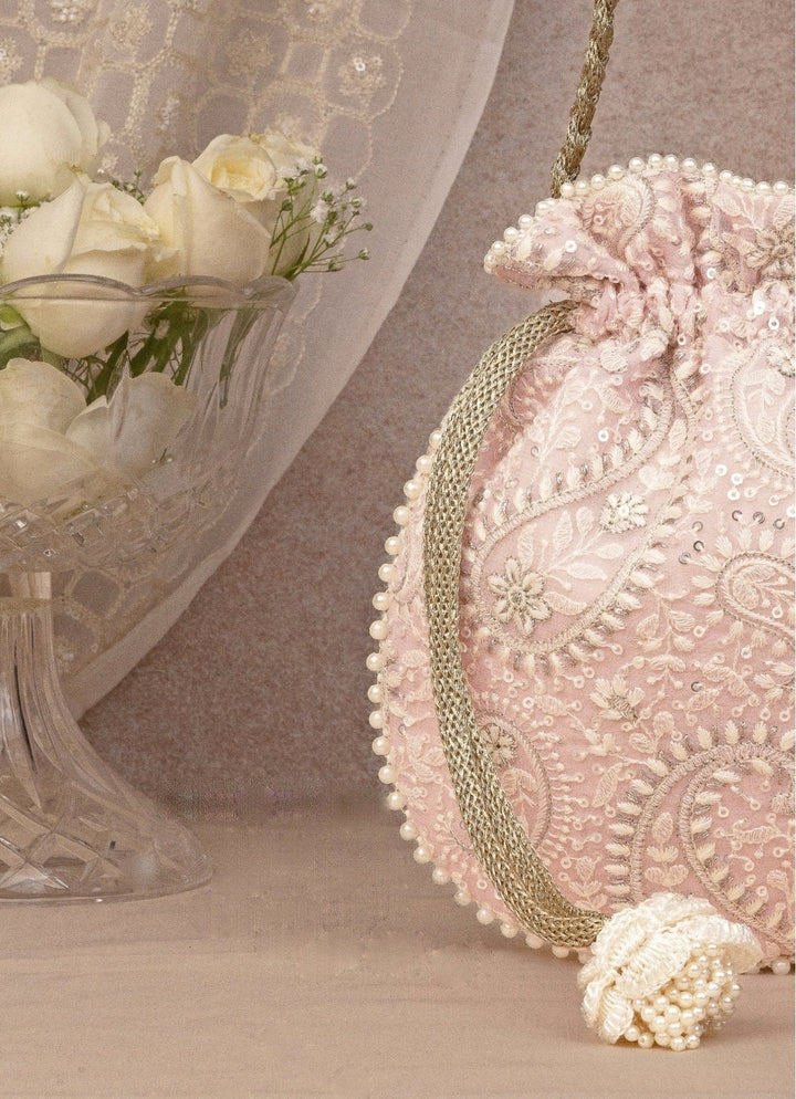 Pink Embroidered Potli AMYRA - Fabilicious Fashion