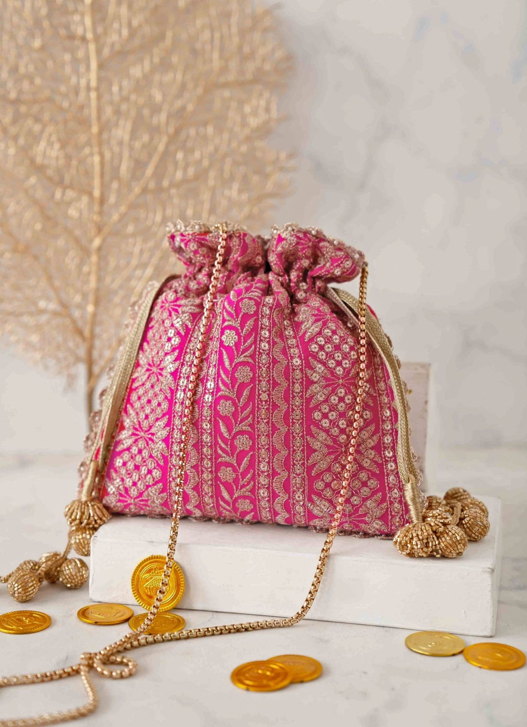 Pink Embroidered Potli AMYRA - Fabilicious Fashion