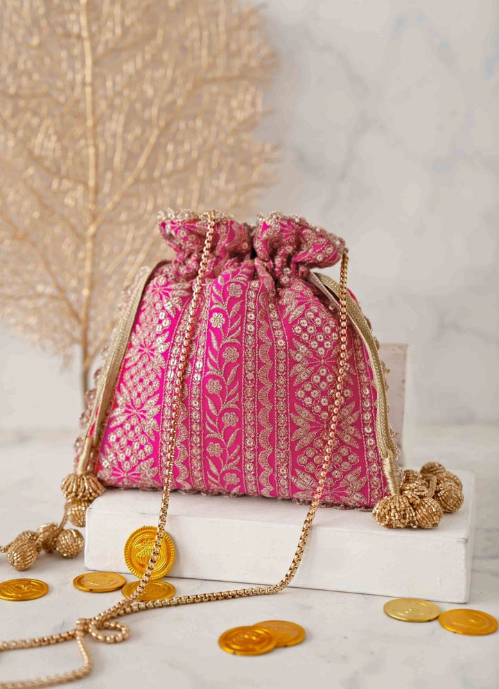 Pink Embroidered Potli AMYRA - Fabilicious Fashion