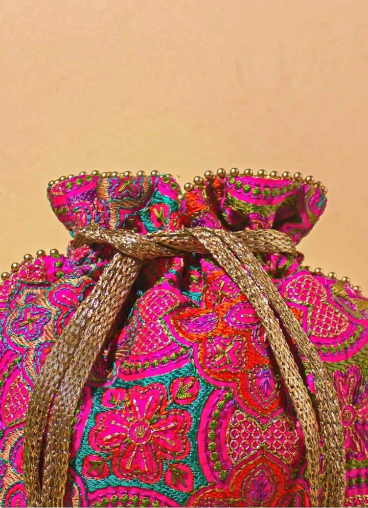 Pink Embroidered Potli AMYRA - Fabilicious Fashion