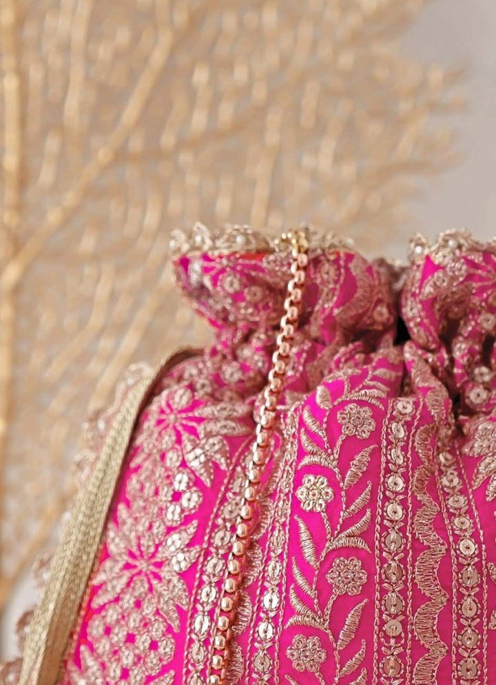 Pink Embroidered Potli AMYRA - Fabilicious Fashion