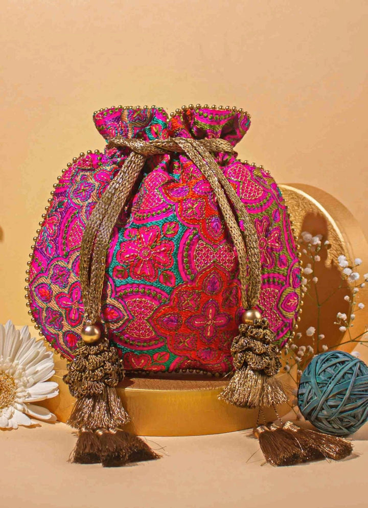 Pink Embroidered Potli AMYRA - Fabilicious Fashion