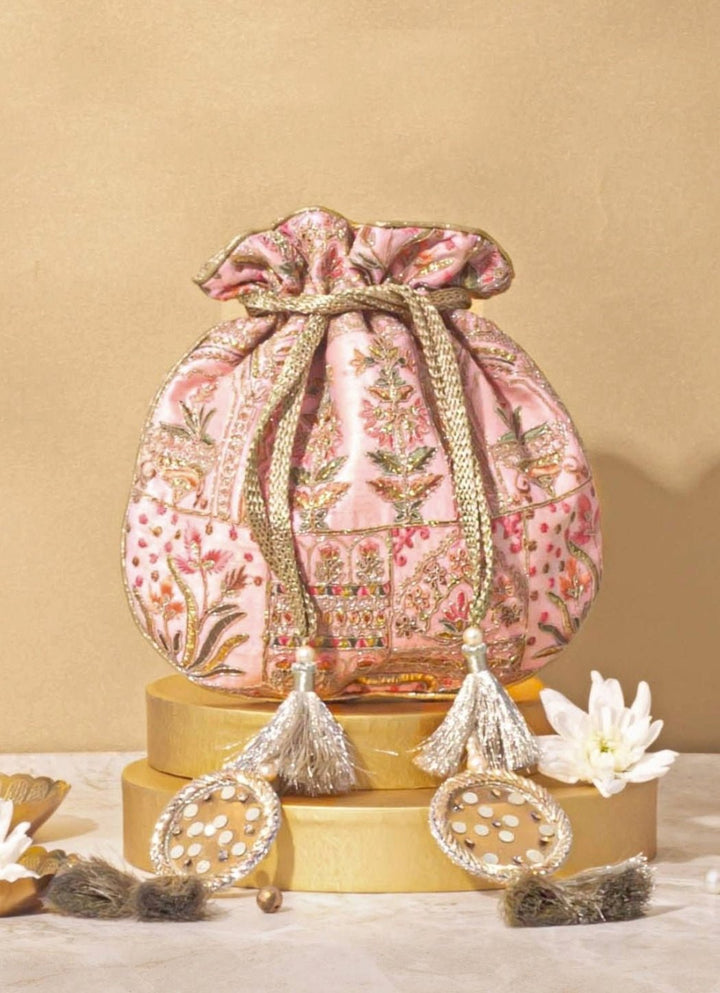 Pink Embroidered Potli AMYRA - Fabilicious Fashion