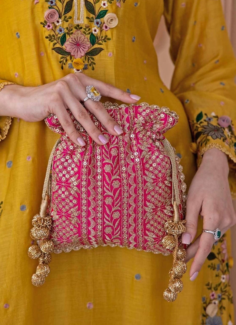 Pink Embroidered Potli AMYRA - Fabilicious Fashion