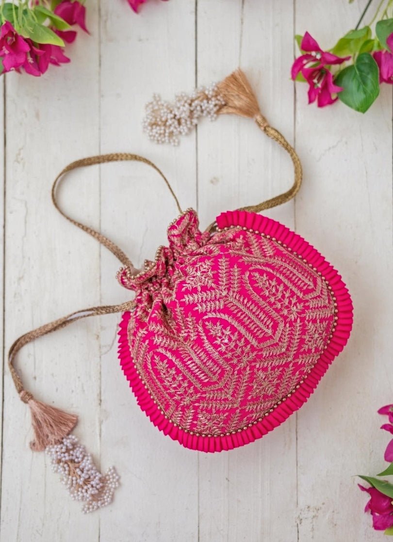 Pink Embroidered Potli AMYRA - Fabilicious Fashion