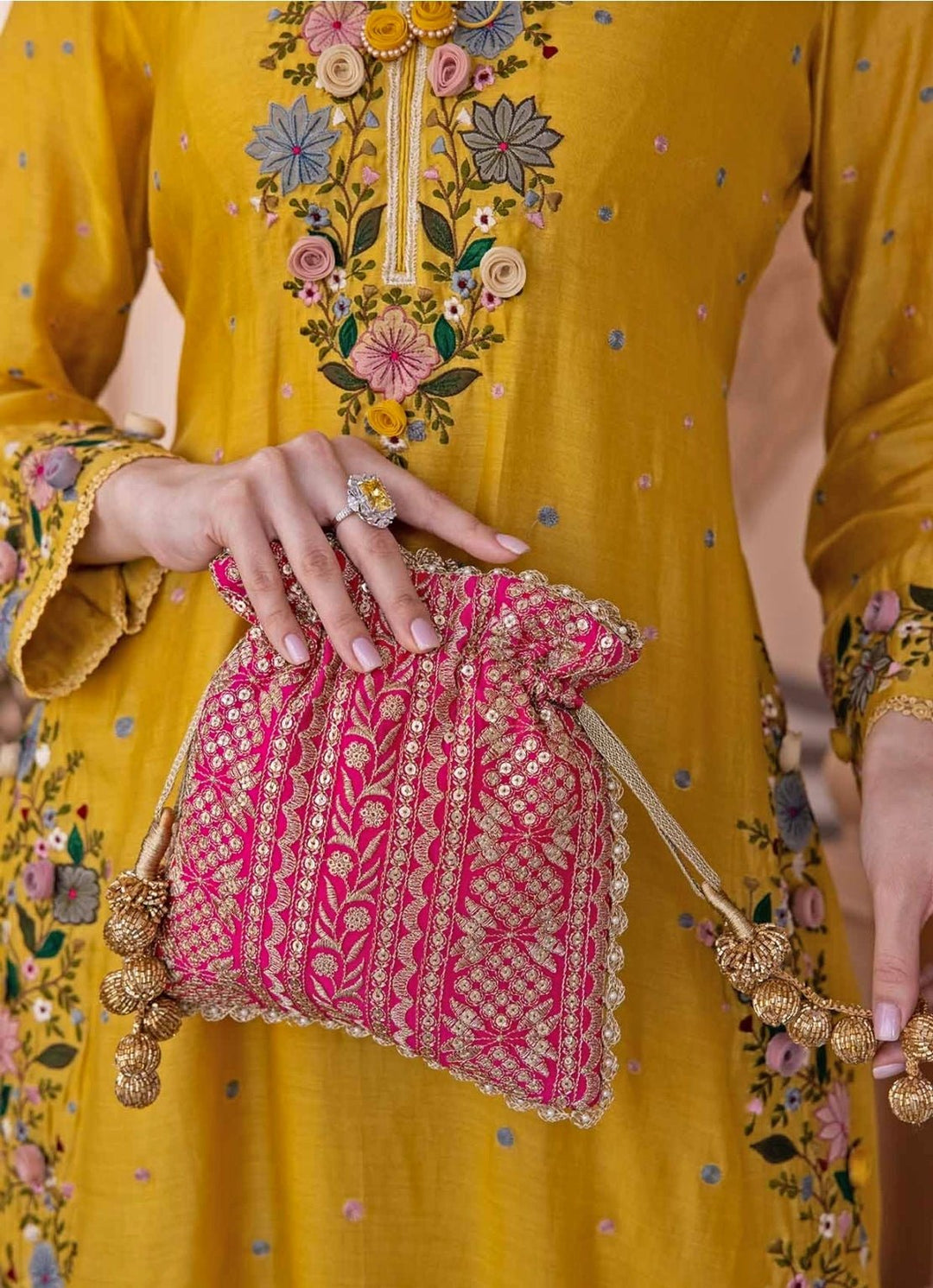 Pink Embroidered Potli AMYRA - Fabilicious Fashion