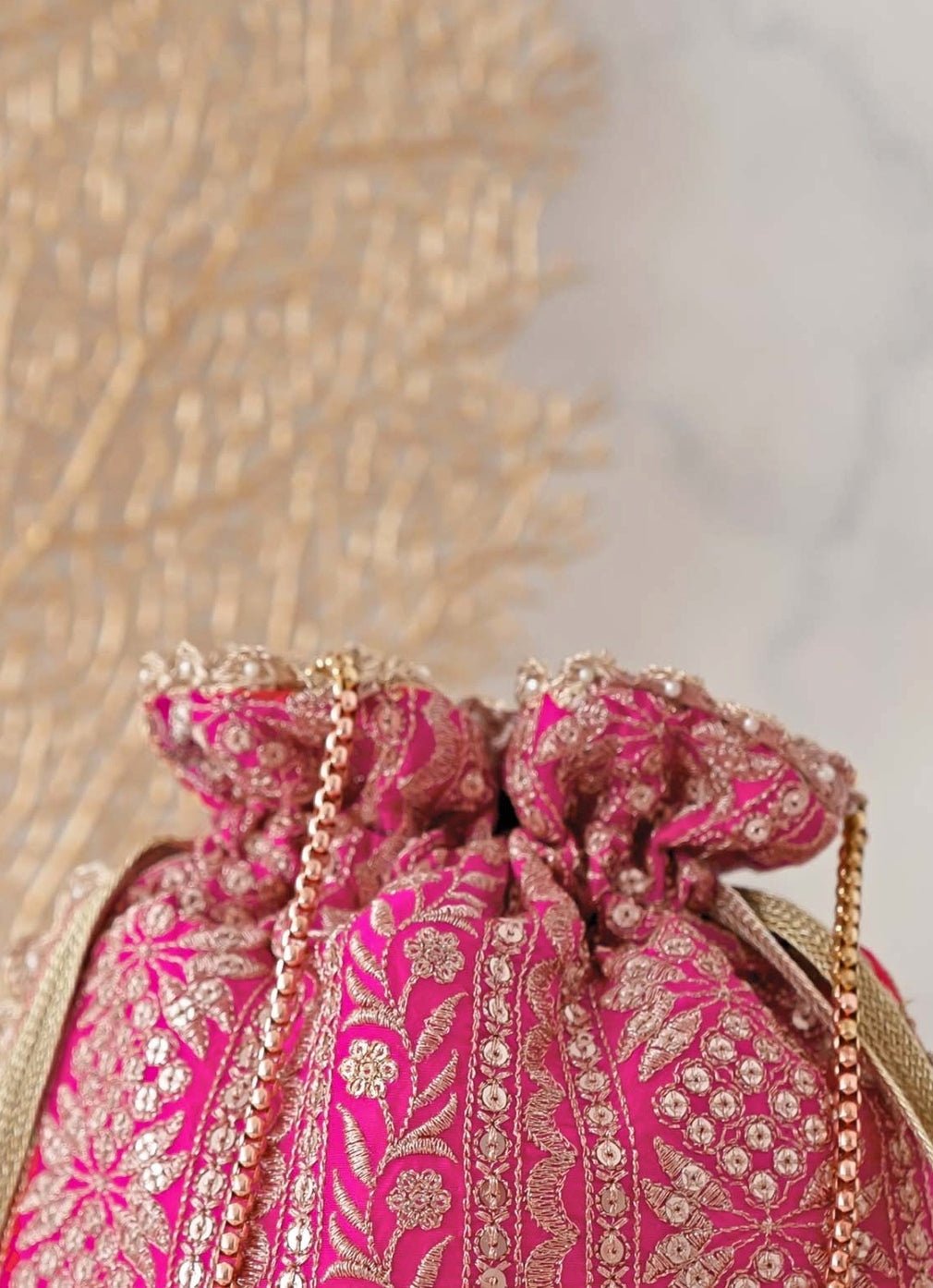 Pink Embroidered Potli AMYRA - Fabilicious Fashion