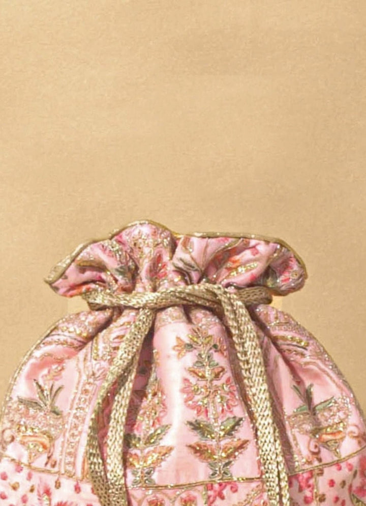 Pink Embroidered Potli AMYRA - Fabilicious Fashion