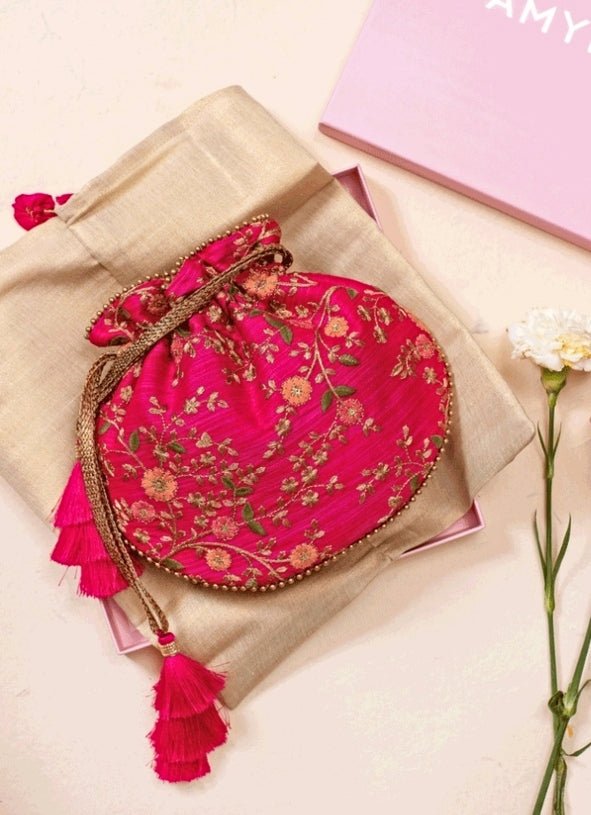 Pink Embroidered Potli AMYRA - Fabilicious Fashion