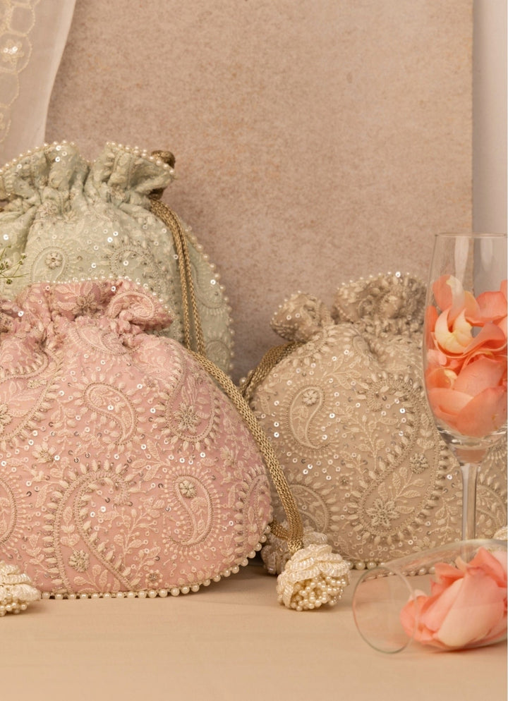 Pink Embroidered Potli AMYRA - Fabilicious Fashion