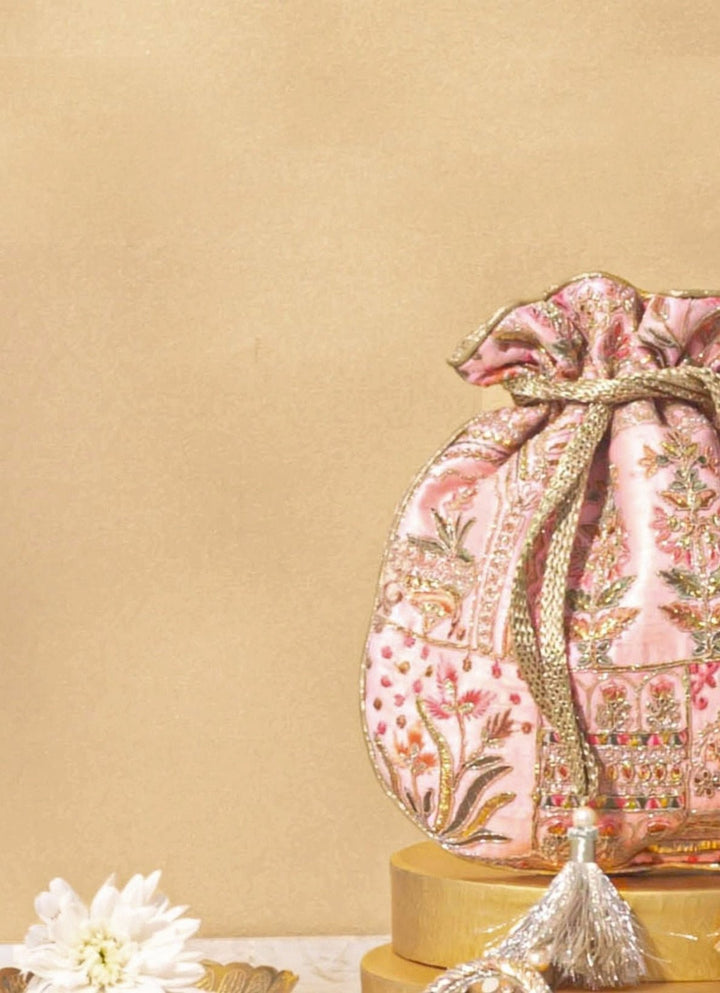 Pink Embroidered Potli AMYRA - Fabilicious Fashion