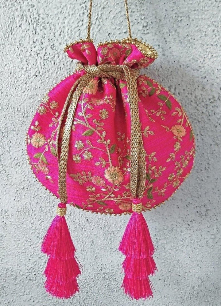Pink Embroidered Potli AMYRA - Fabilicious Fashion