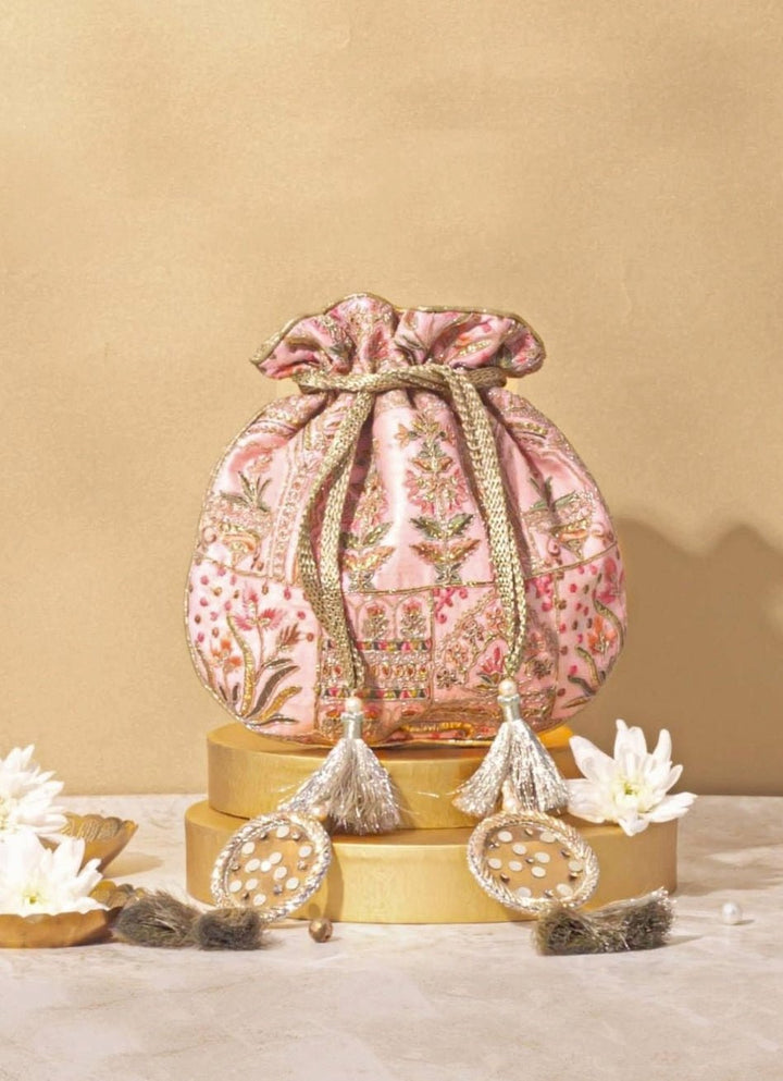 Pink Embroidered Potli AMYRA - Fabilicious Fashion