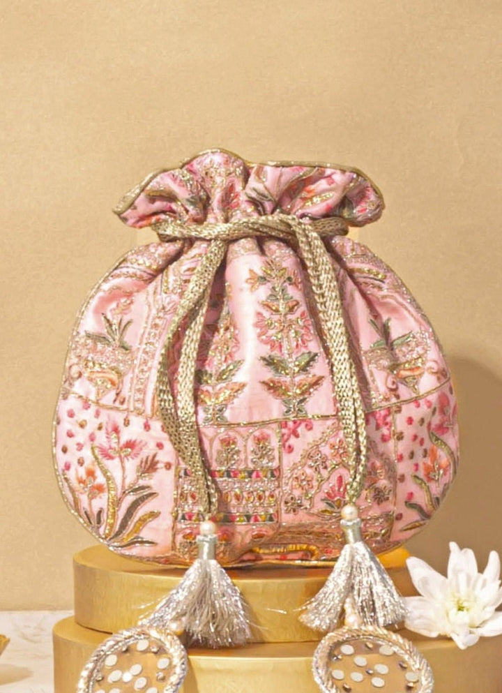 Pink Embroidered Potli AMYRA - Fabilicious Fashion