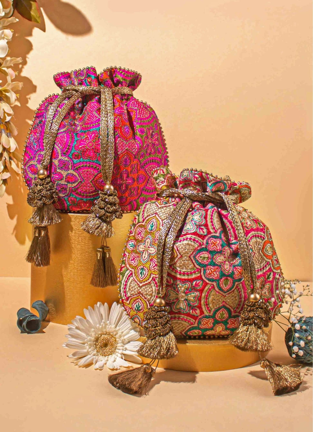 Pink Embroidered Potli AMYRA - Fabilicious Fashion