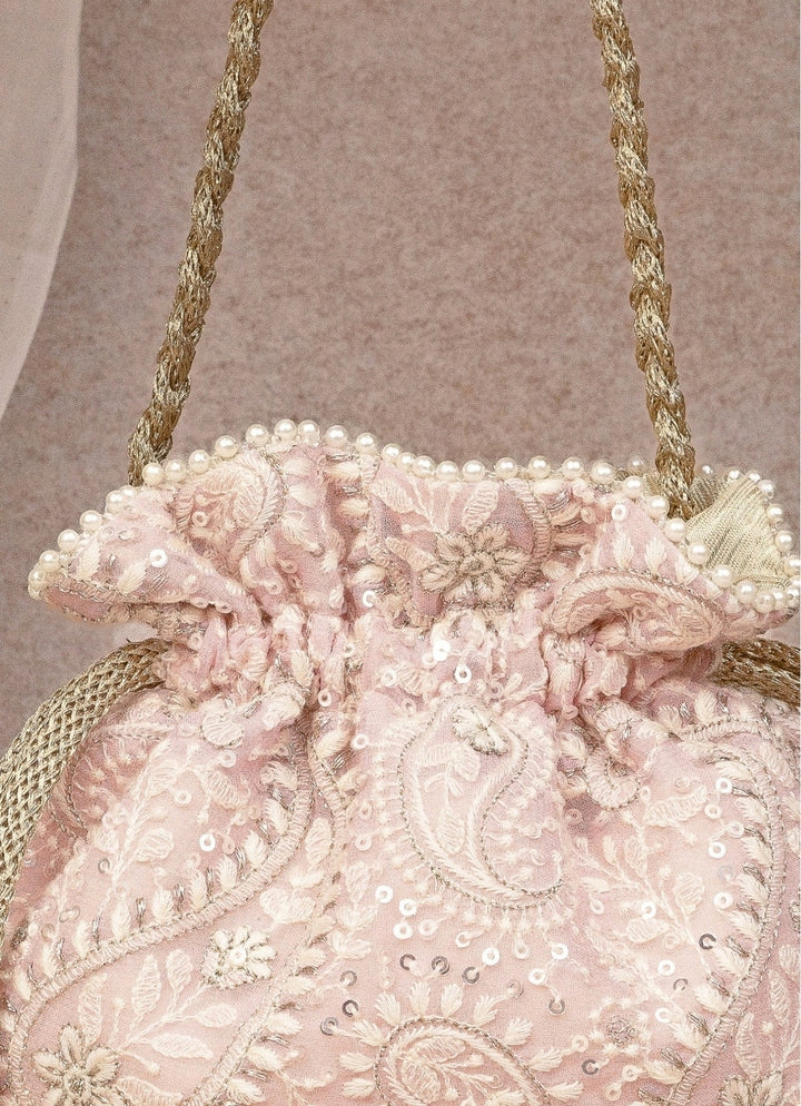 Pink Embroidered Potli AMYRA - Fabilicious Fashion