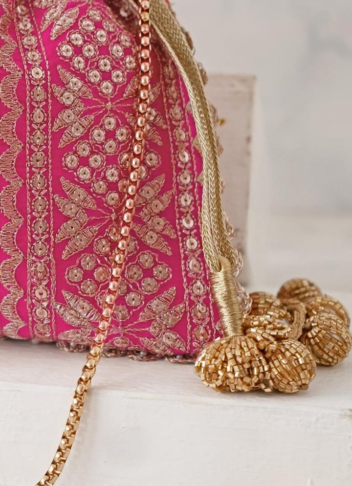 Pink Embroidered Potli AMYRA - Fabilicious Fashion