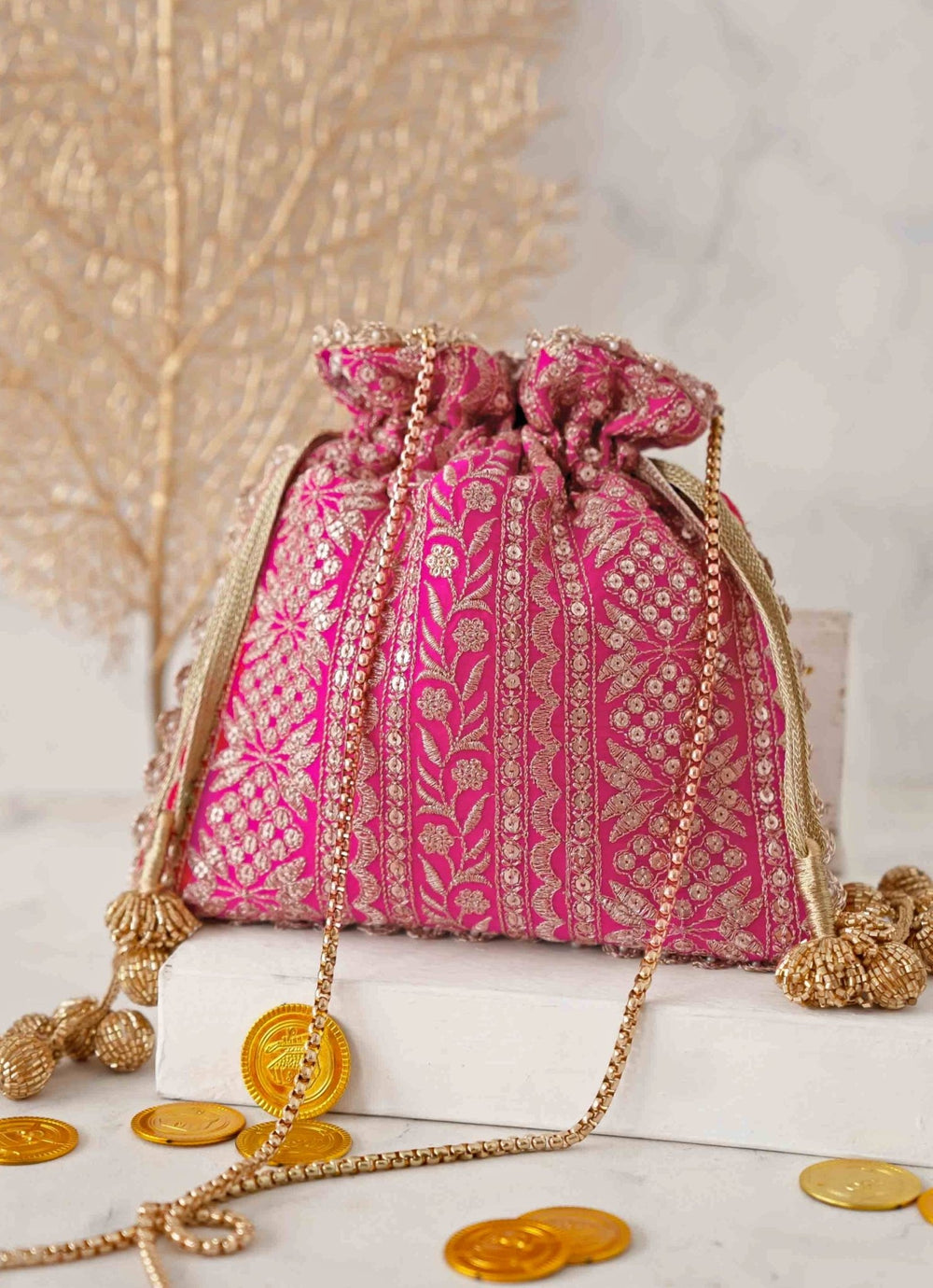 Pink Embroidered Potli AMYRA - Fabilicious Fashion