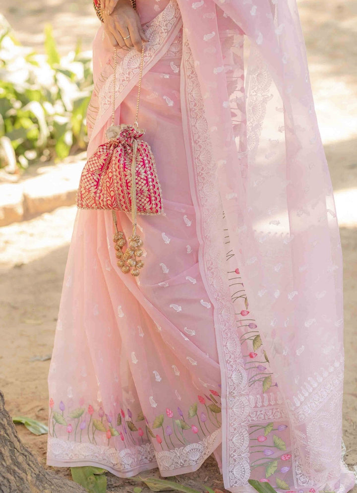 Pink Embroidered Potli AMYRA - Fabilicious Fashion