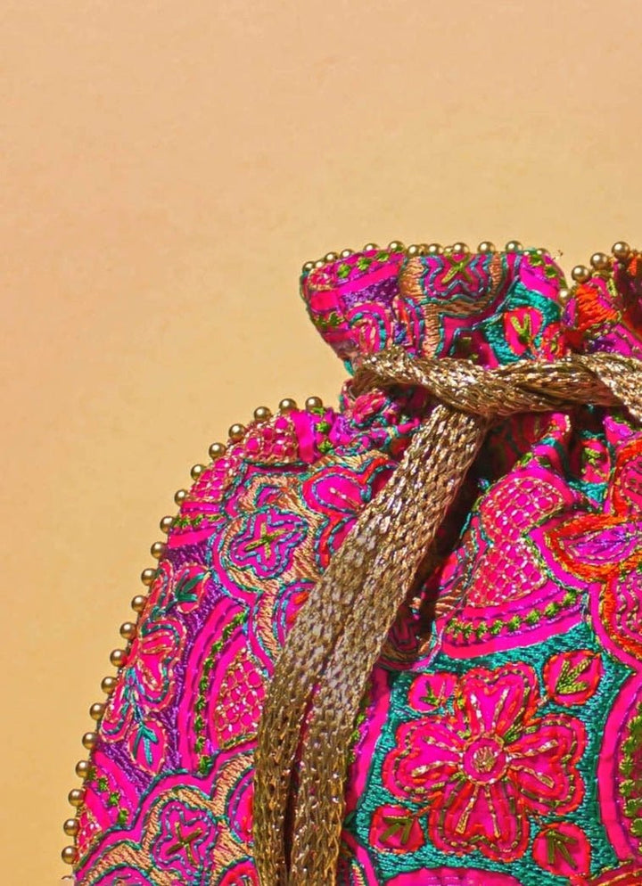Pink Embroidered Potli AMYRA - Fabilicious Fashion