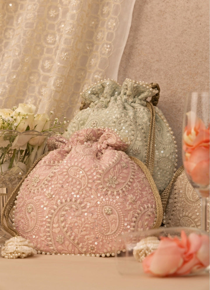 Pink Embroidered Potli AMYRA - Fabilicious Fashion