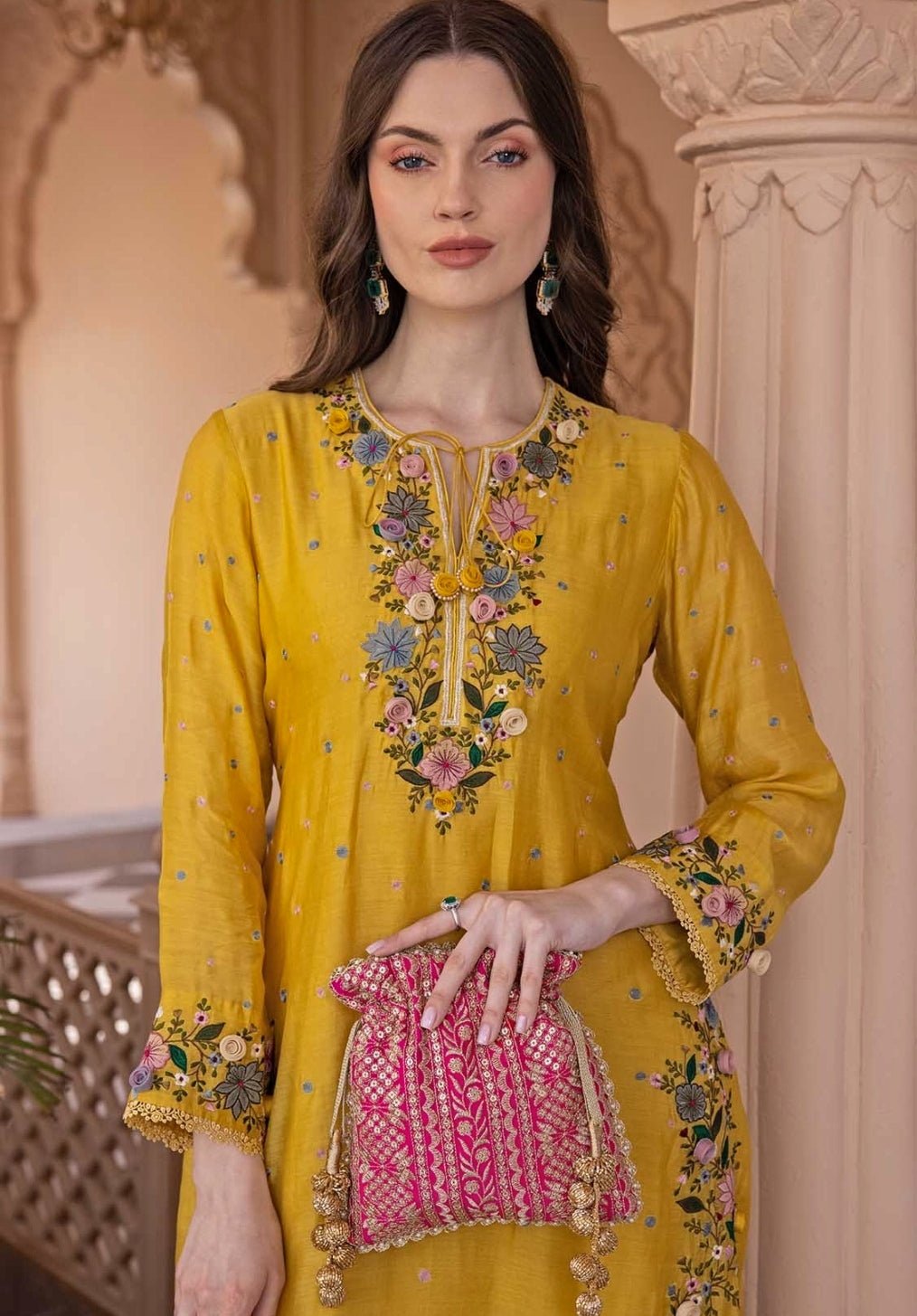 Pink Embroidered Potli AMYRA - Fabilicious Fashion