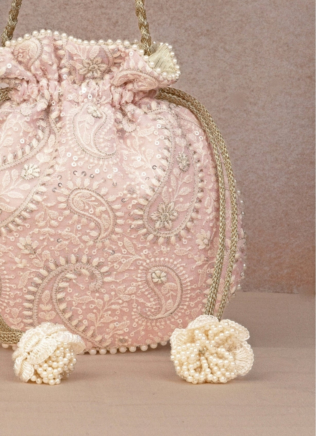 Pink Embroidered Potli AMYRA - Fabilicious Fashion