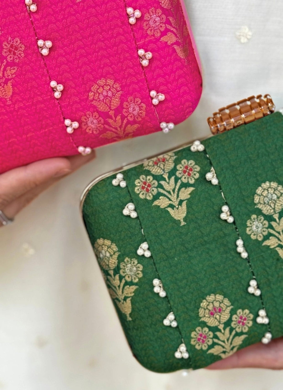 Pink Embroidered Pure Silk Clutch Amyra - Fabilicious Fashion