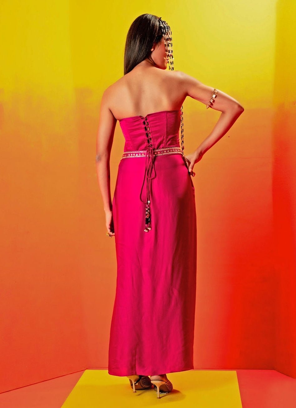 Pink Embroidered Ruffled Skirt And Half Cape Set Prahnaaya - Fabilicious Fashion