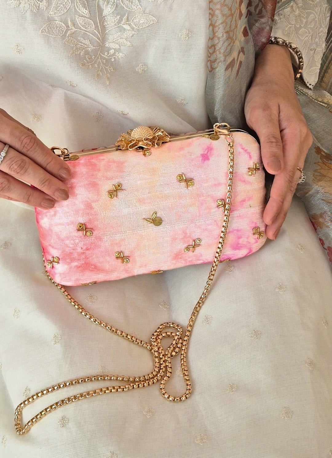 Amyra Pink Embroidered Silk ClutchFabilicious Fashion