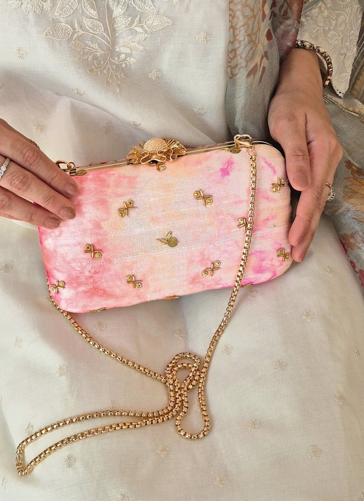 Amyra Pink Embroidered Silk ClutchFabilicious Fashion