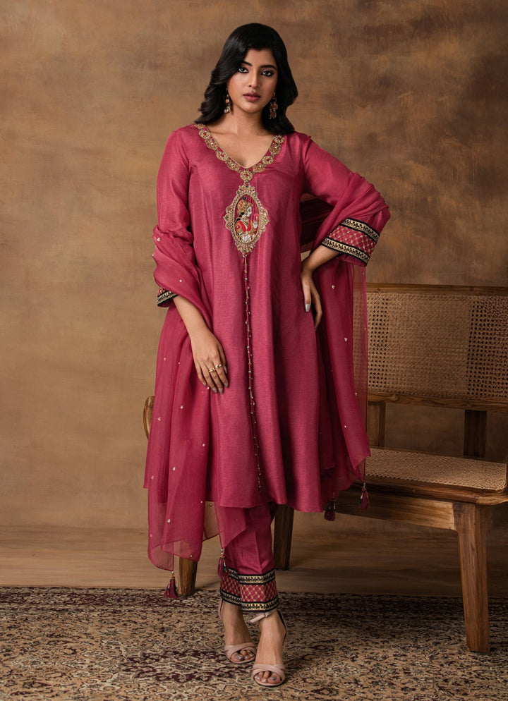 Pink Embroidered Silk Kurta Pant Set Isha Gupta Tayal - Fabilicious Fashion