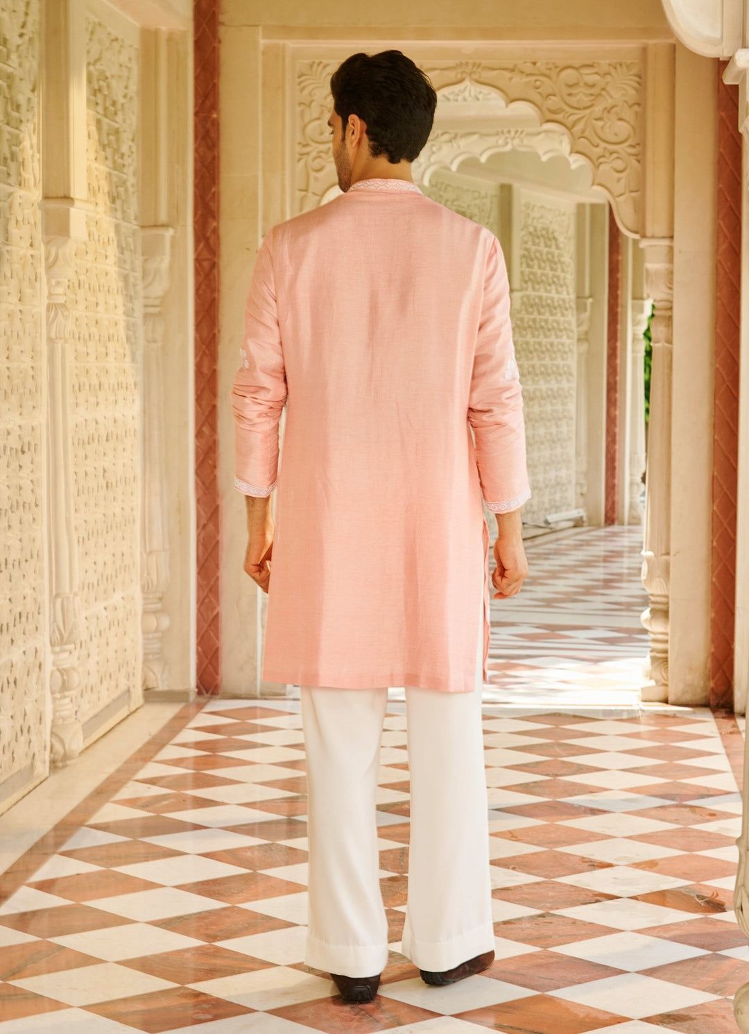 Pink Embroidered Silk Kurta Set Contrast By Parth - Fabilicious Fashion