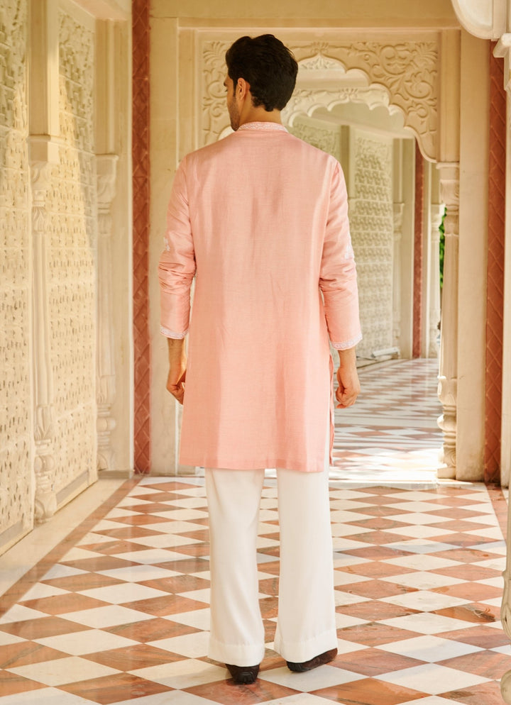 Pink Embroidered Silk Kurta Set Contrast By Parth - Fabilicious Fashion