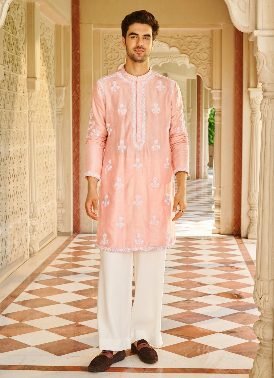 Pink Embroidered Silk Kurta Set Contrast By Parth - Fabilicious Fashion