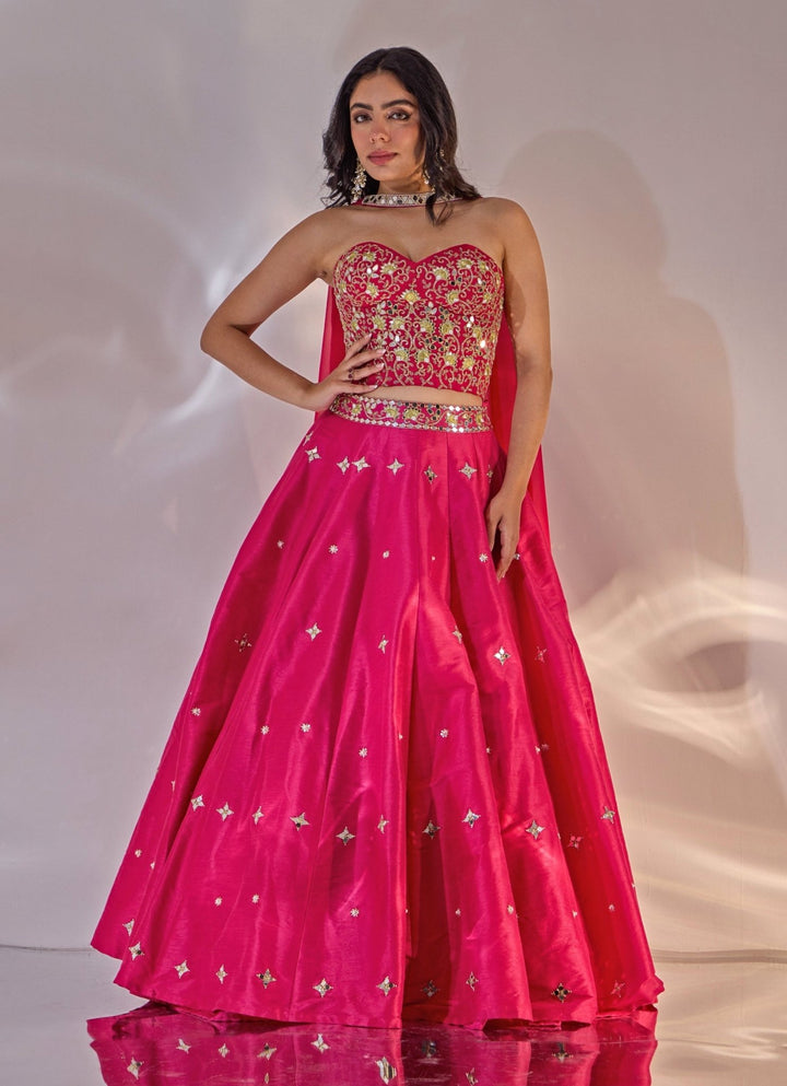 Pink Embroidered Silk Lehenga Set With Corset Blouse Rashika Sharma - Fabilicious Fashion