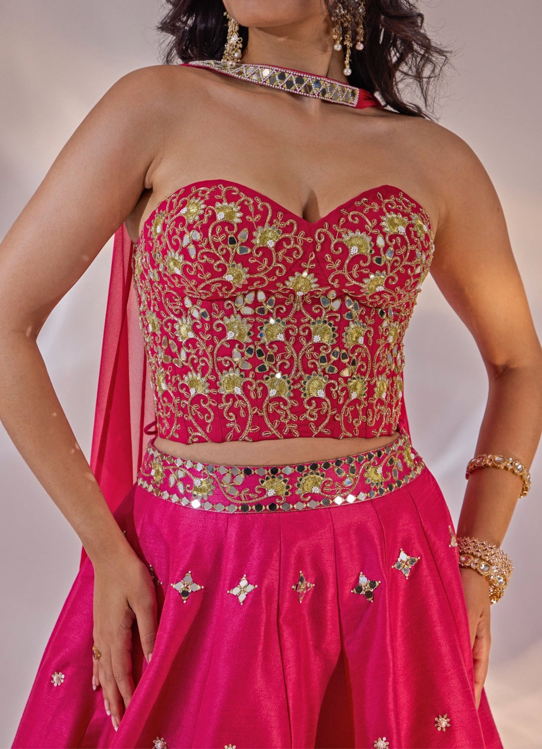 Pink Embroidered Silk Lehenga Set With Corset Blouse Rashika Sharma - Fabilicious Fashion