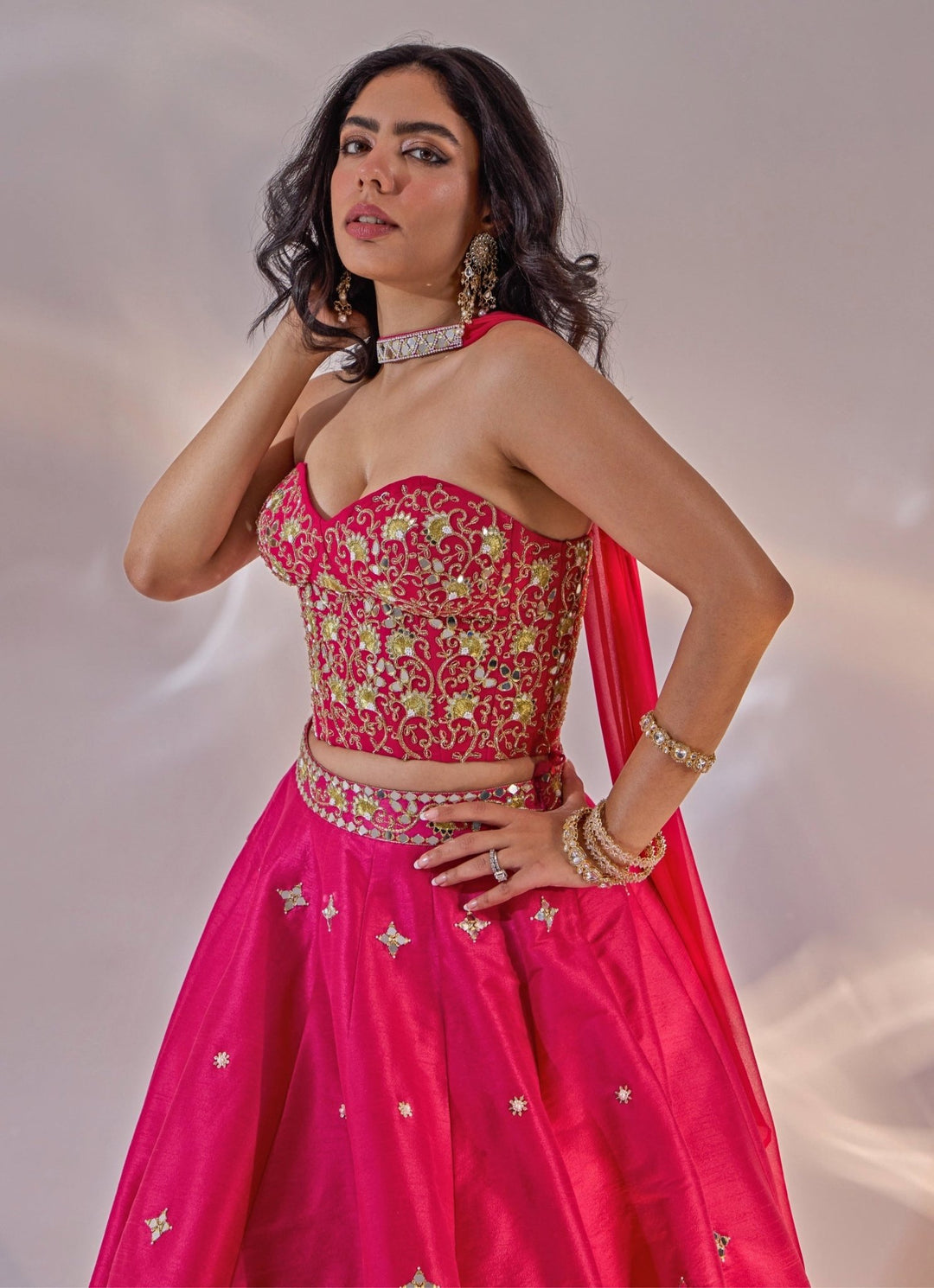 Pink Embroidered Silk Lehenga Set With Corset Blouse Rashika Sharma - Fabilicious Fashion