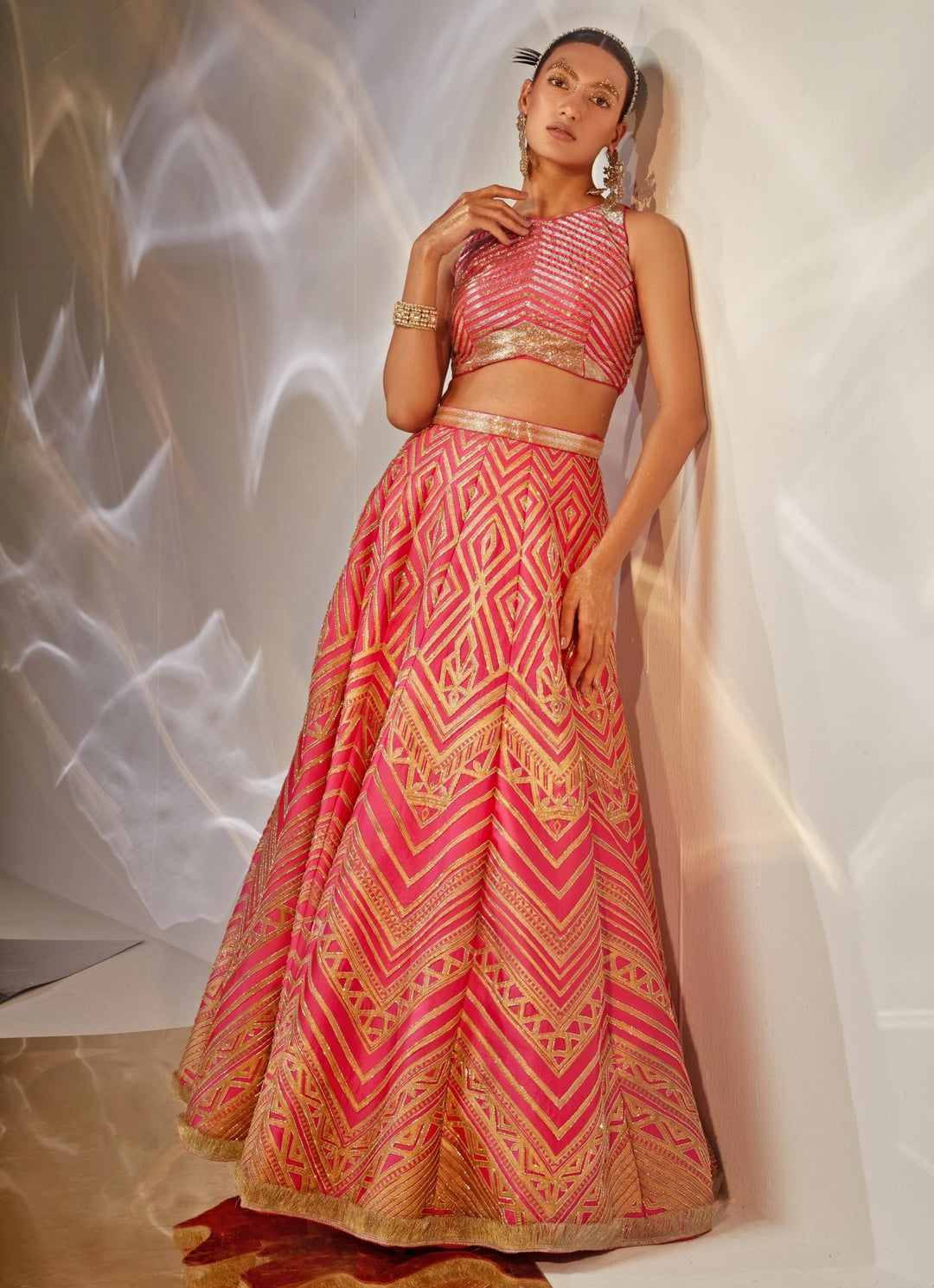 Pink Embroidered Silk Lehenga Set Akara - Fabilicious Fashion