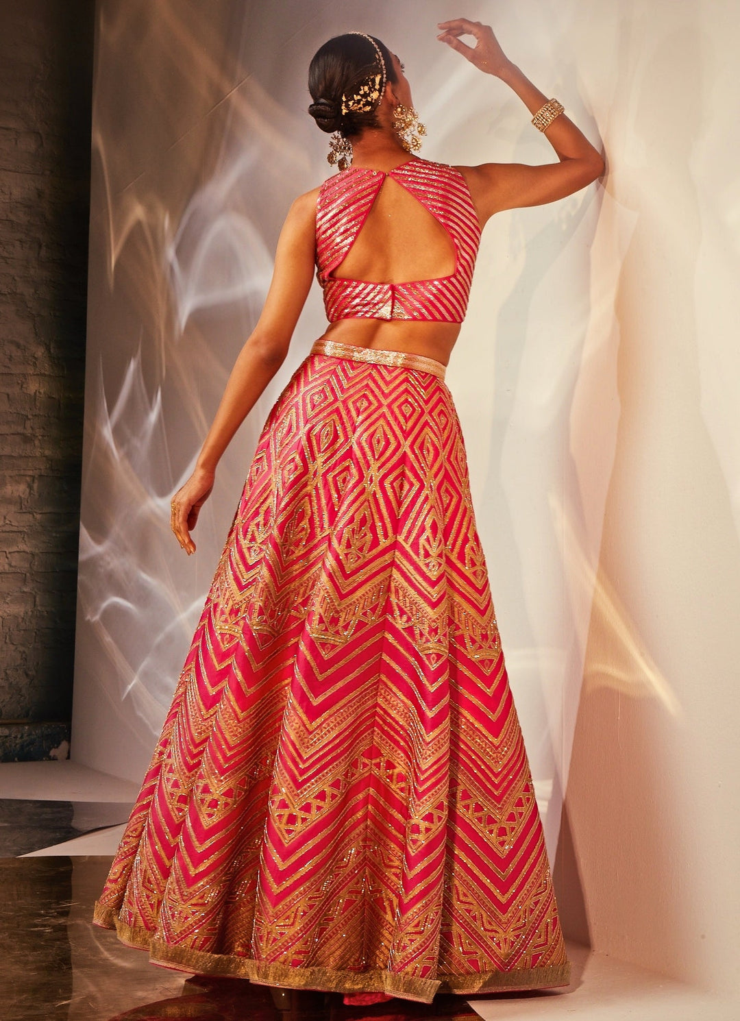 Pink Embroidered Silk Lehenga Set Akara - Fabilicious Fashion
