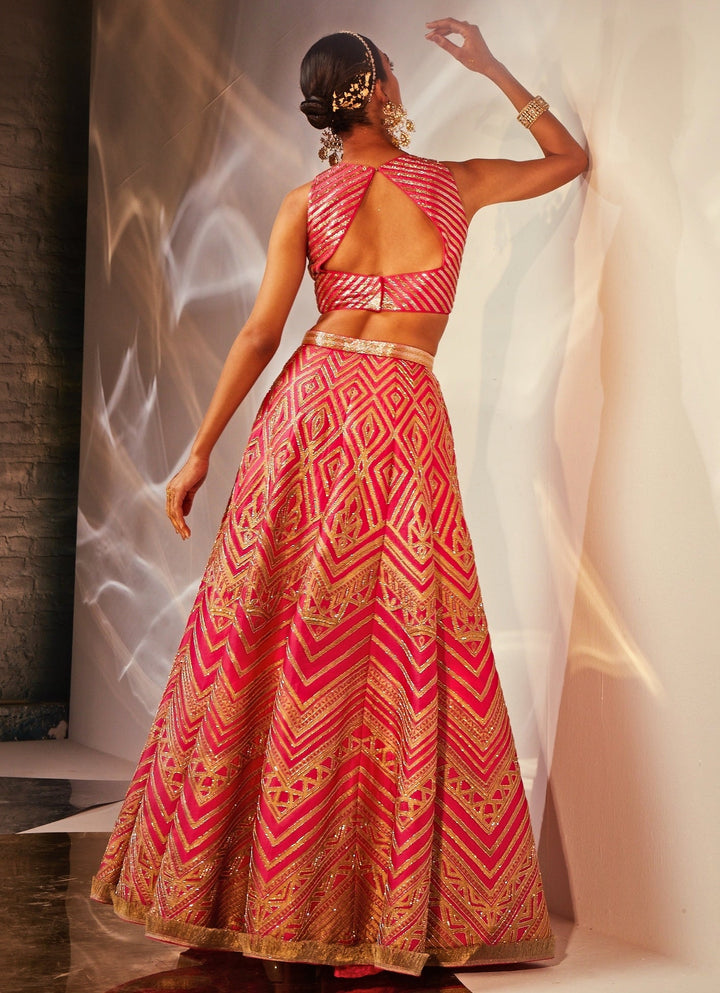 Pink Embroidered Silk Lehenga Set Akara - Fabilicious Fashion