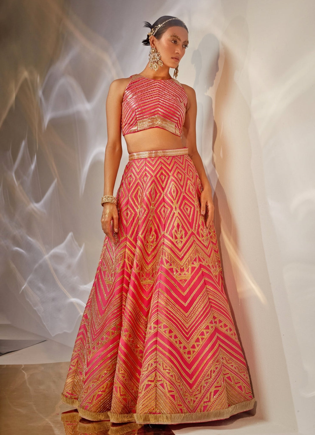 Pink Embroidered Silk Lehenga Set Akara - Fabilicious Fashion