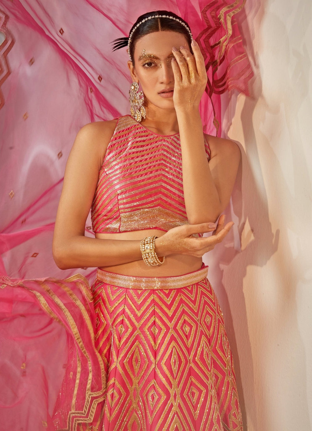 Pink Embroidered Silk Lehenga Set Akara - Fabilicious Fashion