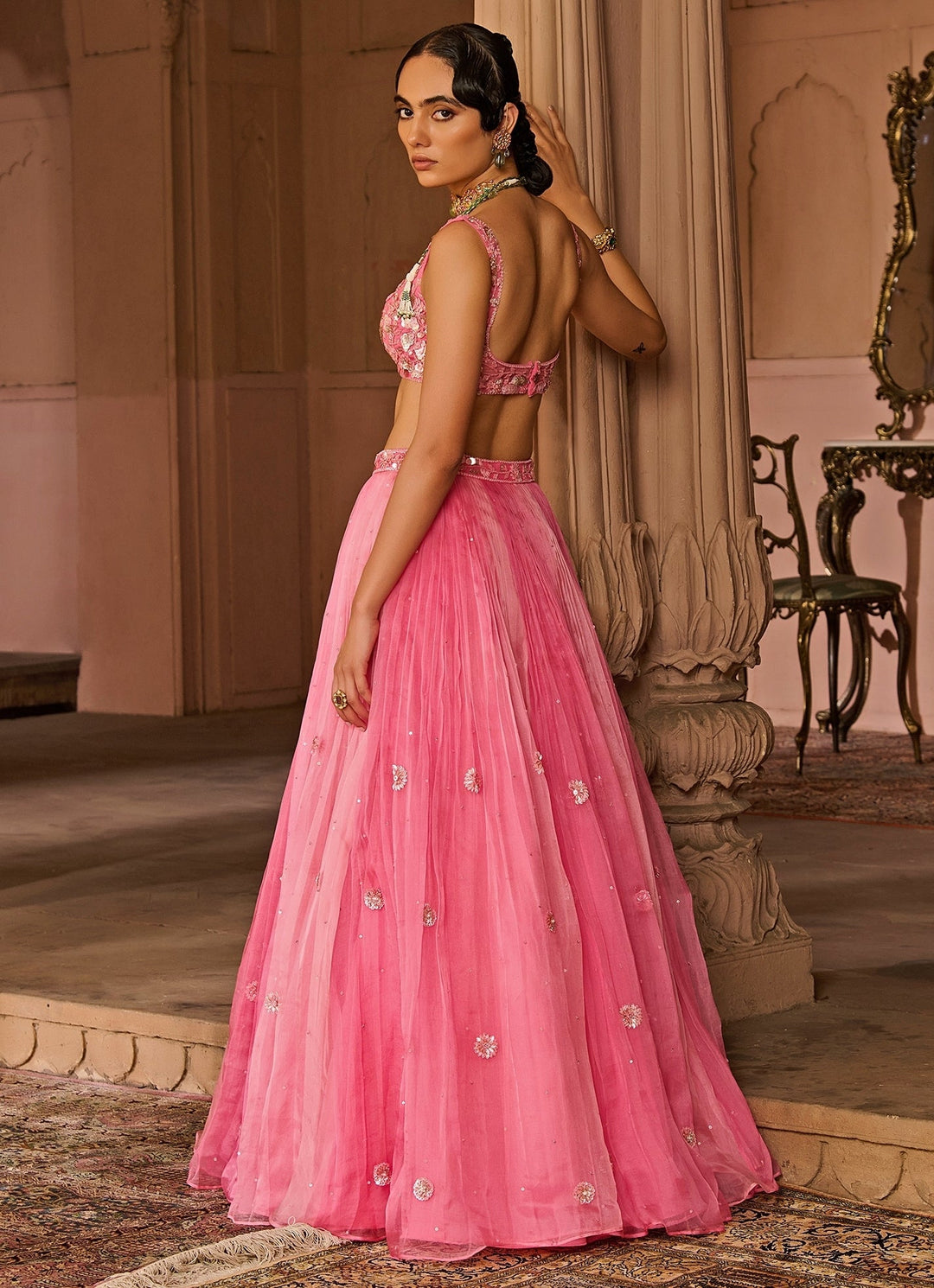 Pink Embroidered Silk Organza Lehenga Set Zoon Tribe - Fabilicious Fashion