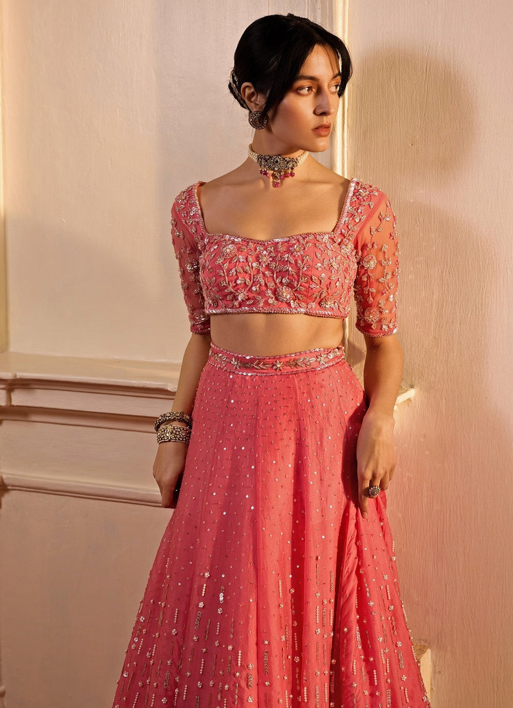 Pink Embroidered Silk Organza Lehenga Set Zoon Tribe - Fabilicious Fashion