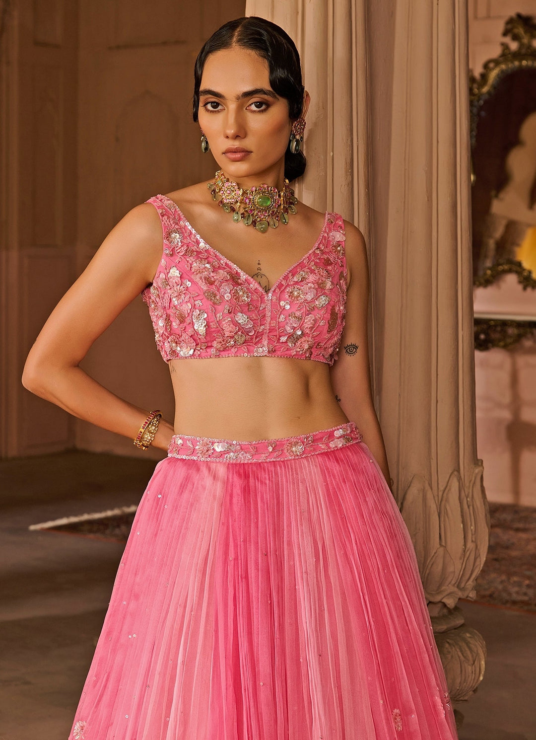 Pink Embroidered Silk Organza Lehenga Set Zoon Tribe - Fabilicious Fashion